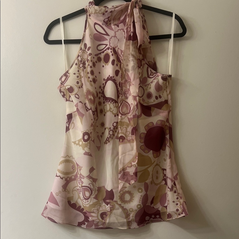 Banana Republic Pink and Cream Floral Halter Camisole
